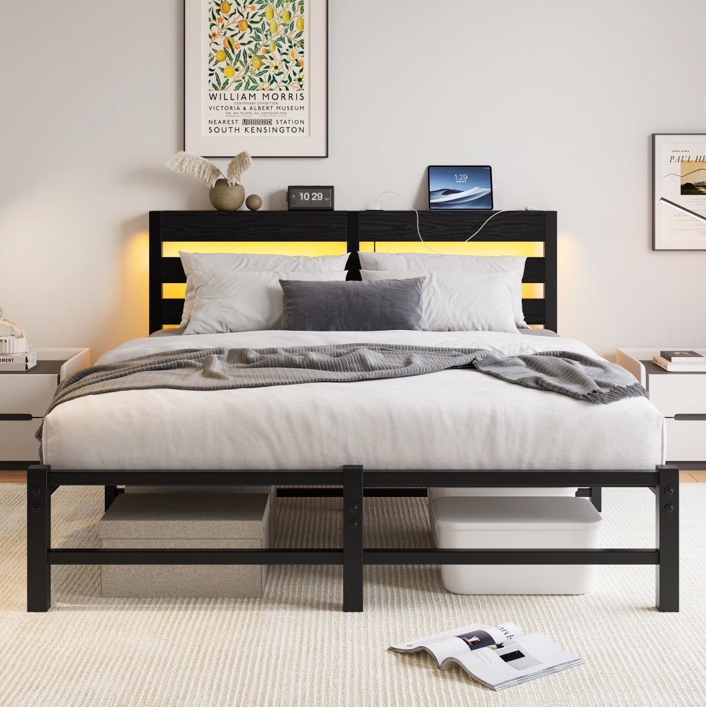 letto metallo e legno nero 140 x 200 cm