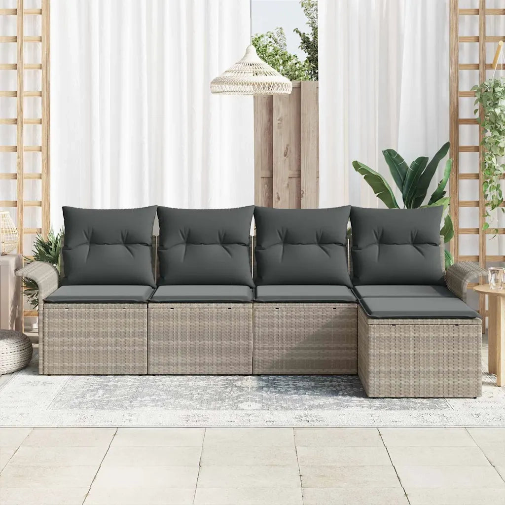 Divano da esterno con cuscino 5 pcs Grigio chiaro polyrattan