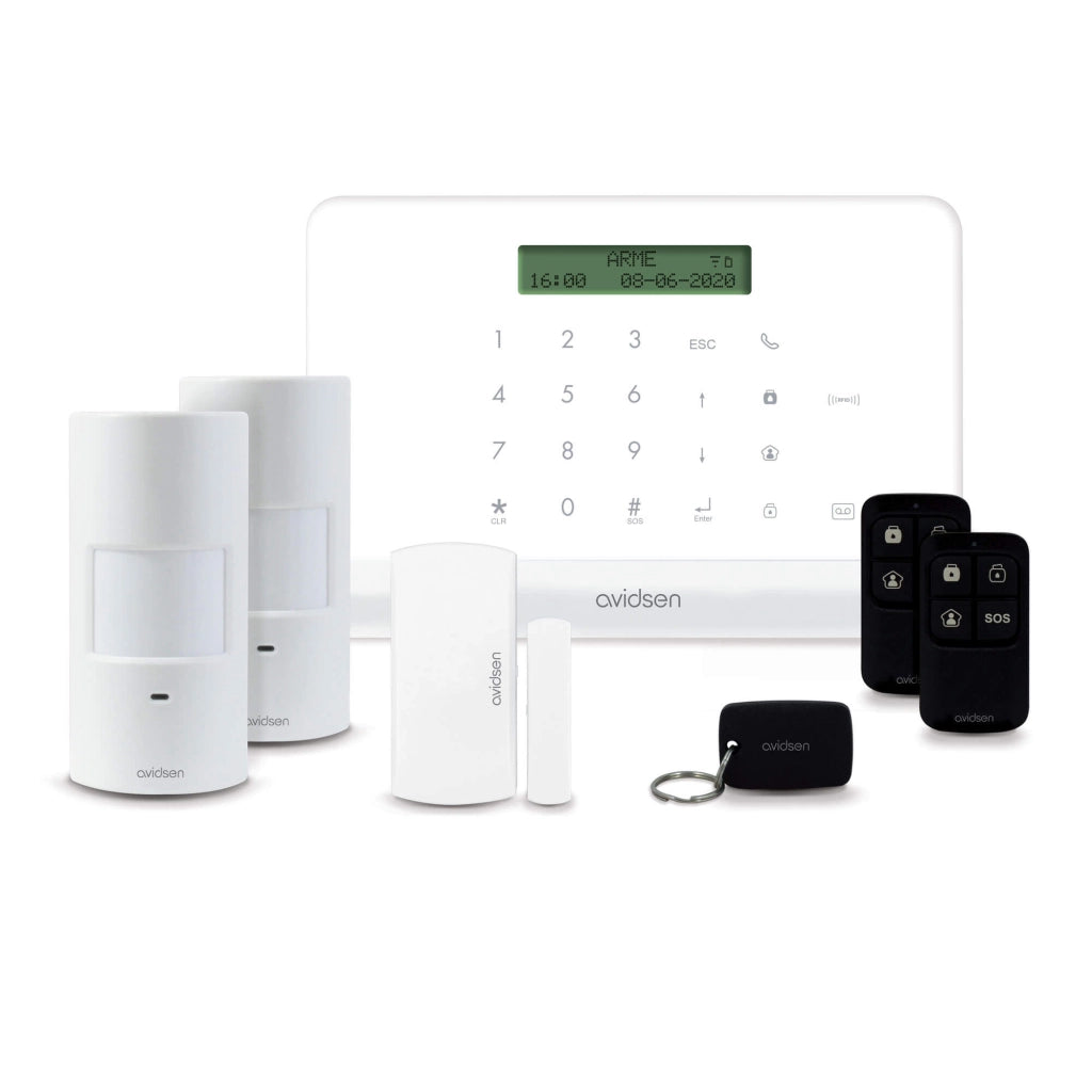 Avidsen Kit Allarme Smart WIFI senza fili PRO con Telecamera da Interno, Telecamera Dual Lens da esterno ed Extra Sensori di Apertura