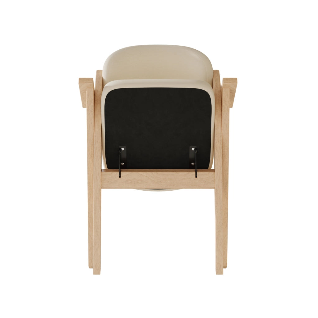 Set di 2 sedie da pranzo pieghevoli in legno massello e lino beige con braccioli