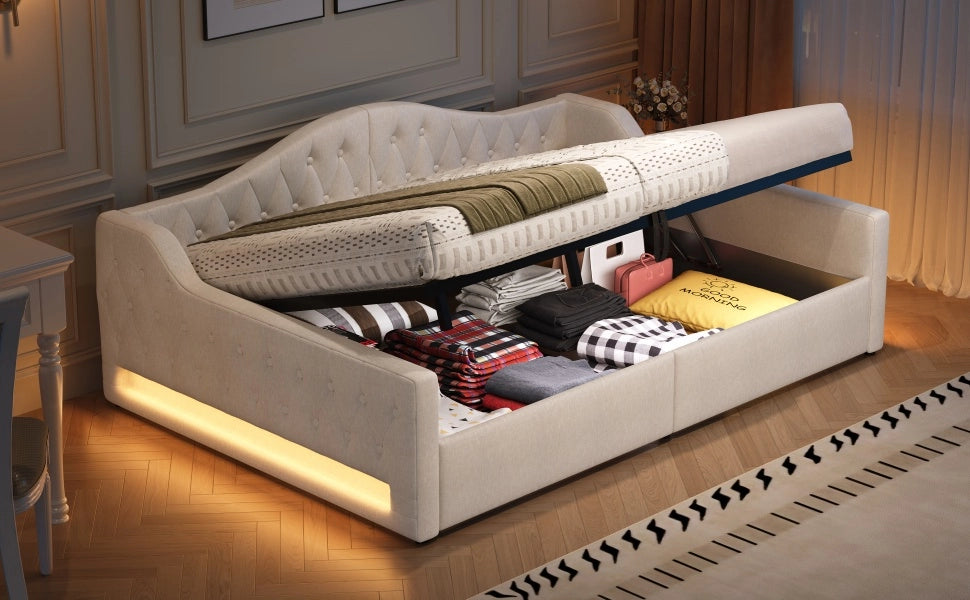 Daybed Imbottito 140x200 cm con LED; Beige