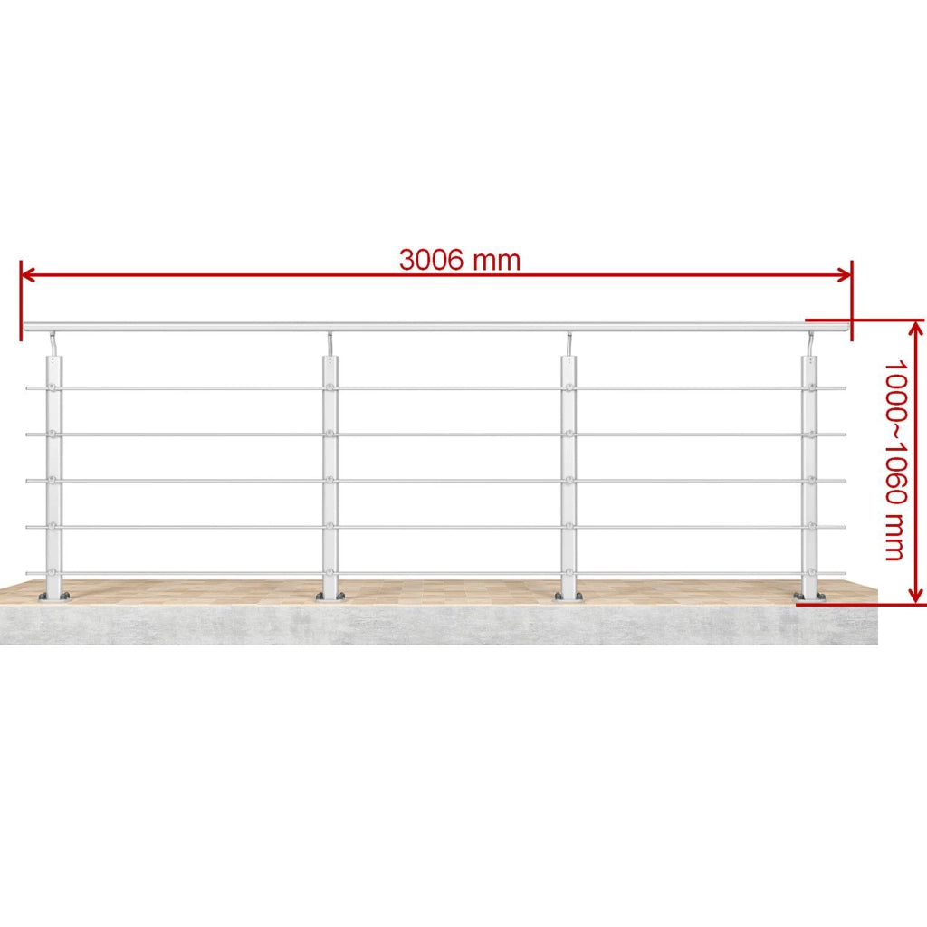 Ringhiera kit in alluminio , Corrimano per scala Lungh. 300 cm, montaggio a pavimento, uso interno ed esterno, argento opaco