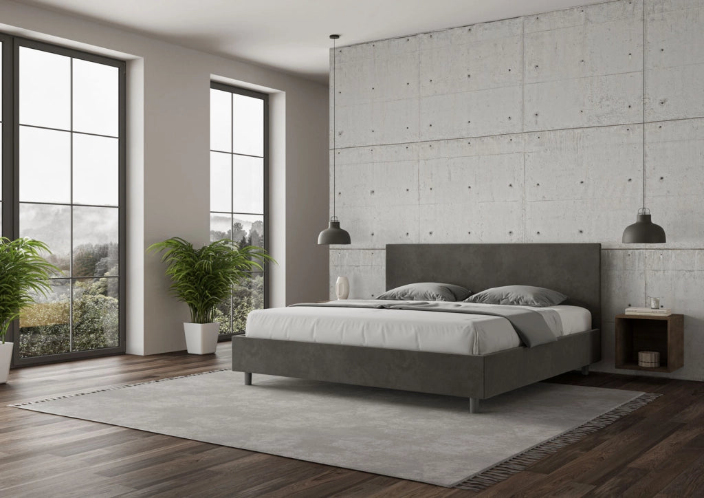 BS COM Letto matrimoniale king size contenitore imbottito 190x210 microfibra grigio