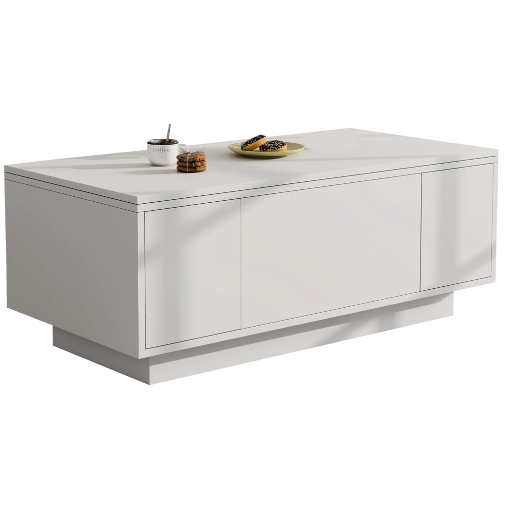 Tavolino da salotto con doppio piano sollevabile e vano contenitore; 100 x 50 x 43 cm; bianco