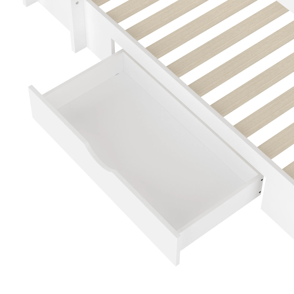 Letto a castello per bambini 90 × 200 cm con cassetto e ripiani laterali in legno bianco