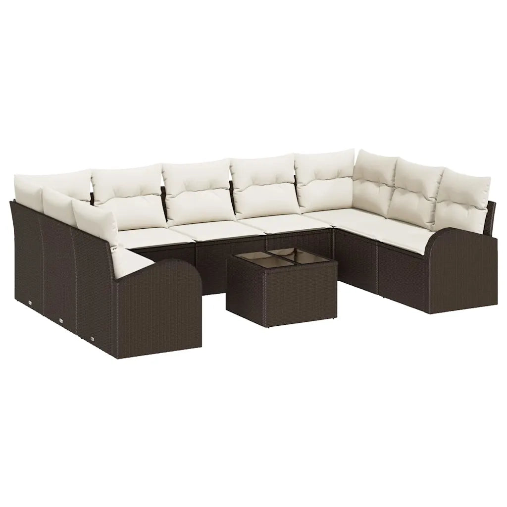 Set Divano da Giardino 10 pcs Marrone e bianco polyrattan