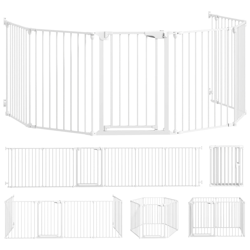 Cancello modulare per animali a 6 pannelli con porta doppia chiusura pieghevole in acciaio al carbonio bianco 75 cm