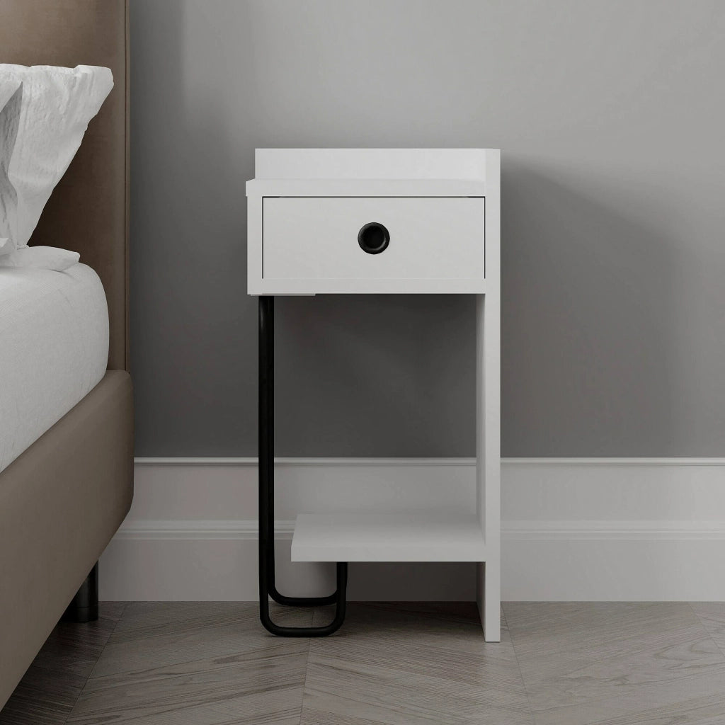 Halola, Comodino 2 Ripiani, 32x30x61h cm Bianco
