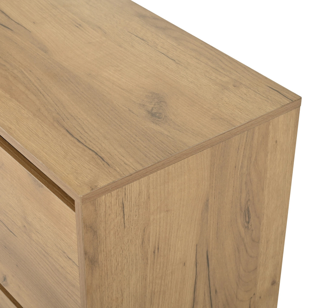 Madia 140x40x70 cm con 3 ante e ripiani regolabili; effetto rovere e nero HOMVRA