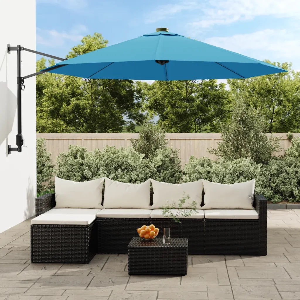 Ombrellone a Parete con LED Blu Mare 290 cm 362894