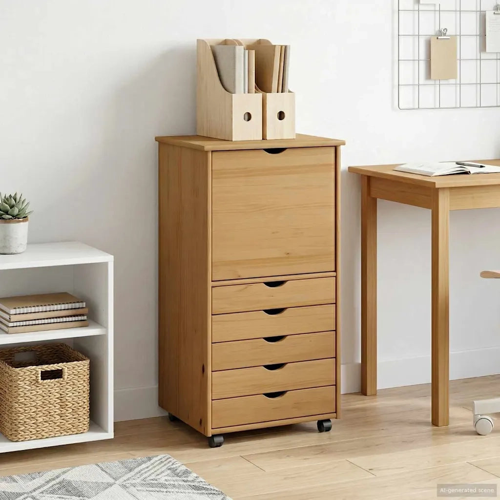 Mobile con Ruote 53 x 39 x 103 cm Legno di Pino Massello 42028368