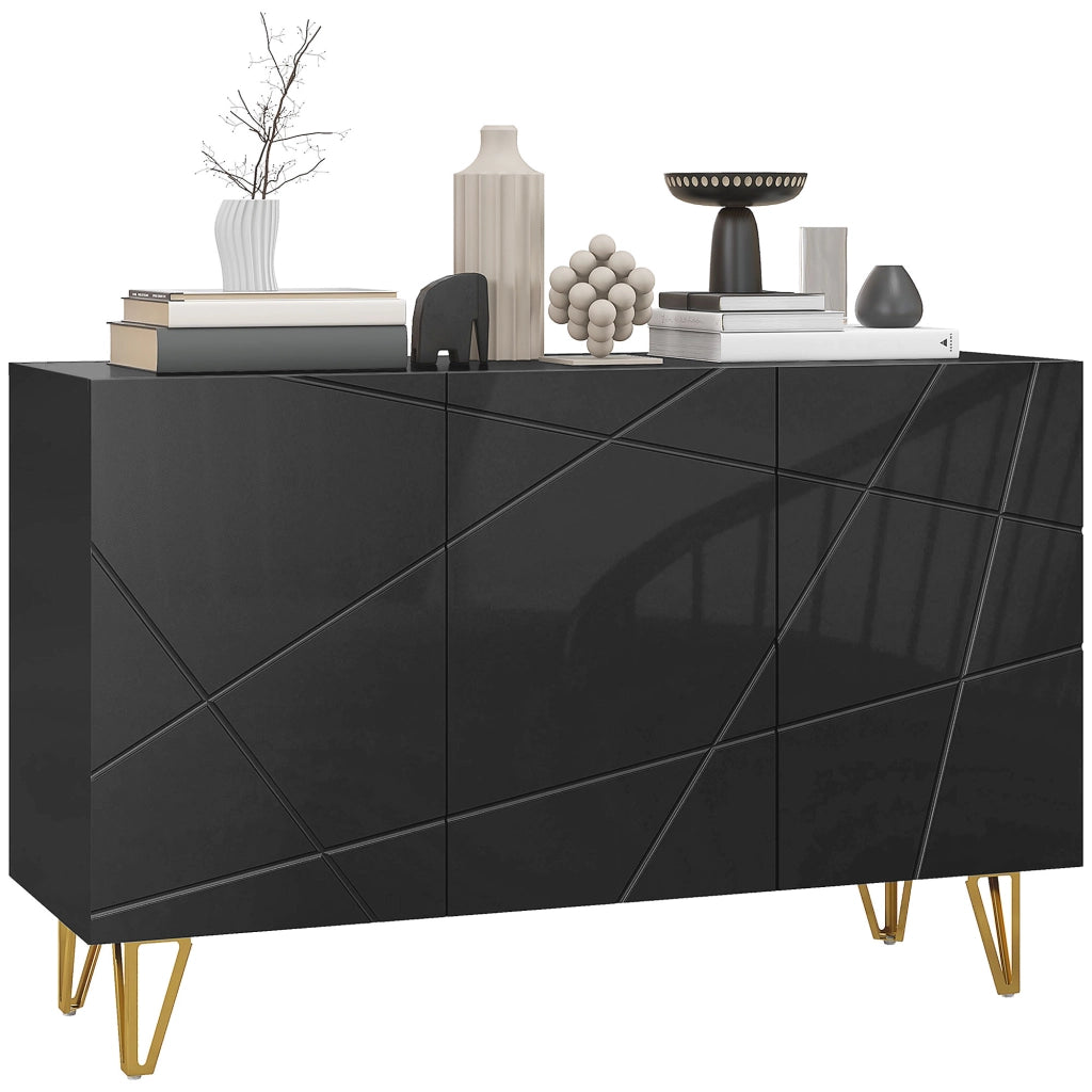 Cassettiera con 2 Ante e Ripiano Regolabile ¨C zephmum ¨C Nero e Oro 120x40x75