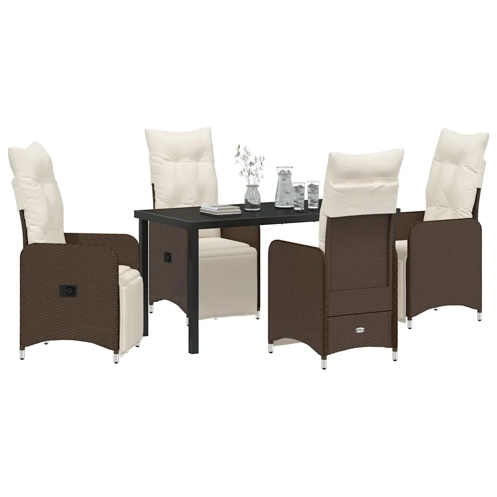 Set da Pranzo per Giardino con cuscino 5 pcs Marrone polyrattan 3379669