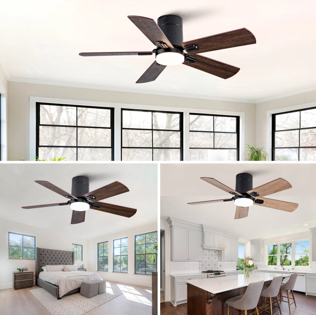 Ventilatore da soffitto 42" nero con luce LED dimmerabile e telecomando, motore DC reversibile