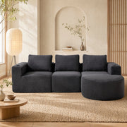 Divano imbottito 265x176x60 cm con 3 cuscini e portabicchieri; grigio scuro