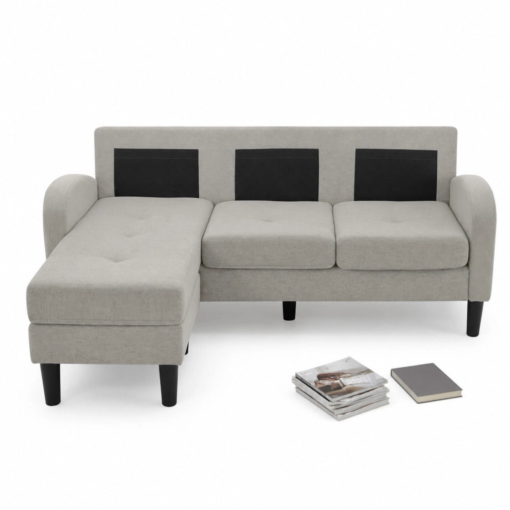 Divano 3 posti modulare con chaise longue reversibile in misto cotone e lino grigio 166 × 118 × 77 cm