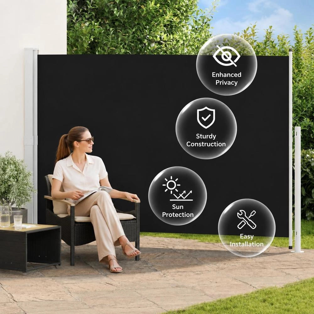 Extendable Side Awning 200x300 Cm Black