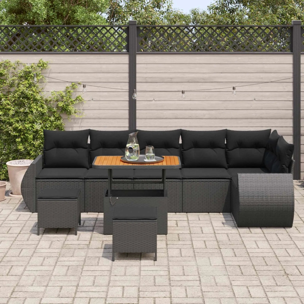 Set Divano da Giardino 9 pcs Nero Rattan in Polipropilene