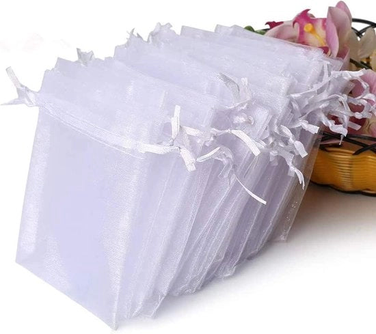100 pezzi di alta qualità di sacchetti di organza trasparenti, sacchetti di regalo per matrimonio bianchi, 4x4,72 sacchetti di regalo per gioielli per feste, sieraden, Natale, festività, saponi da bagno, organza cosmetica, materiali di imballaggio.