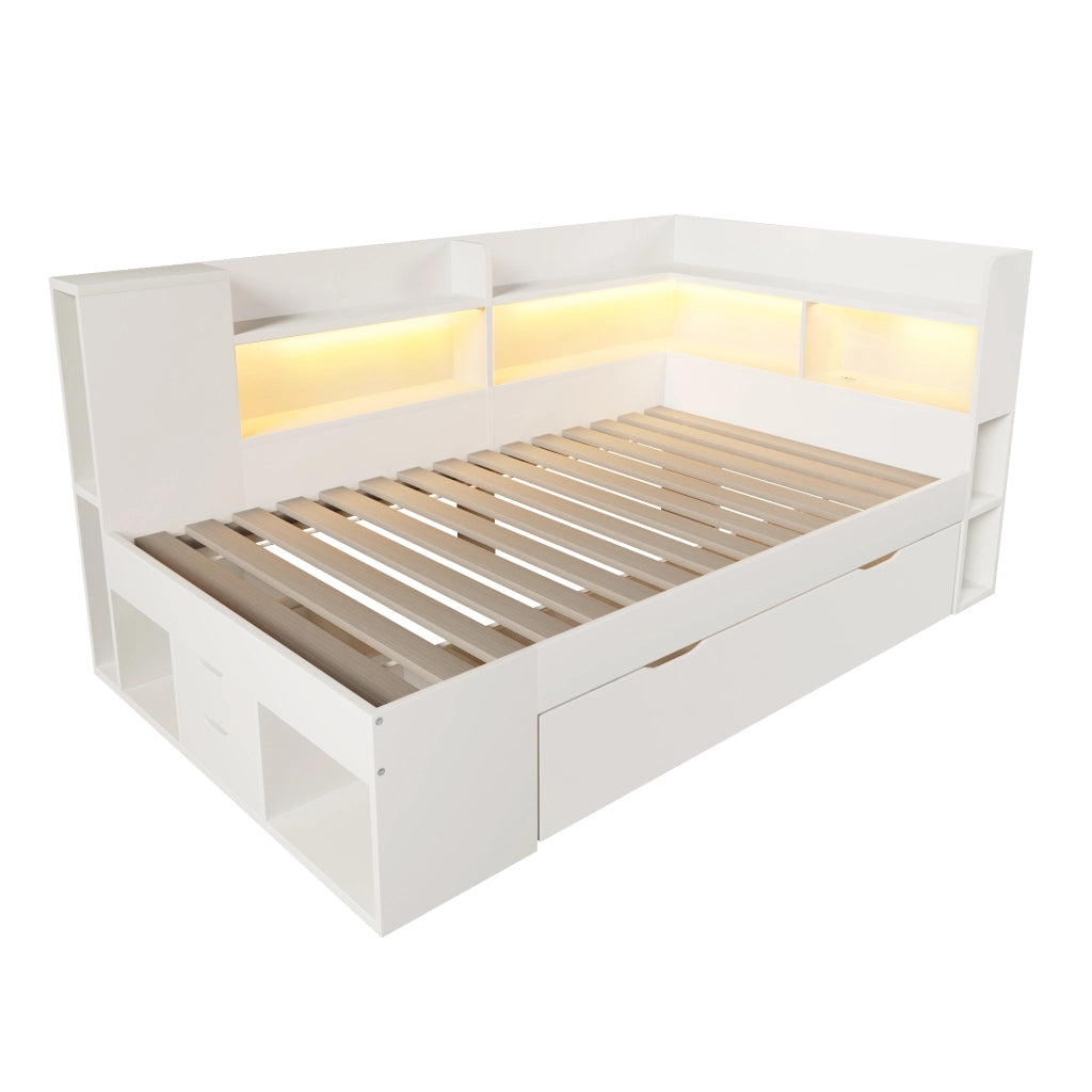 Letto singolo 90 x 200 cm bianco con illuminazione LED
