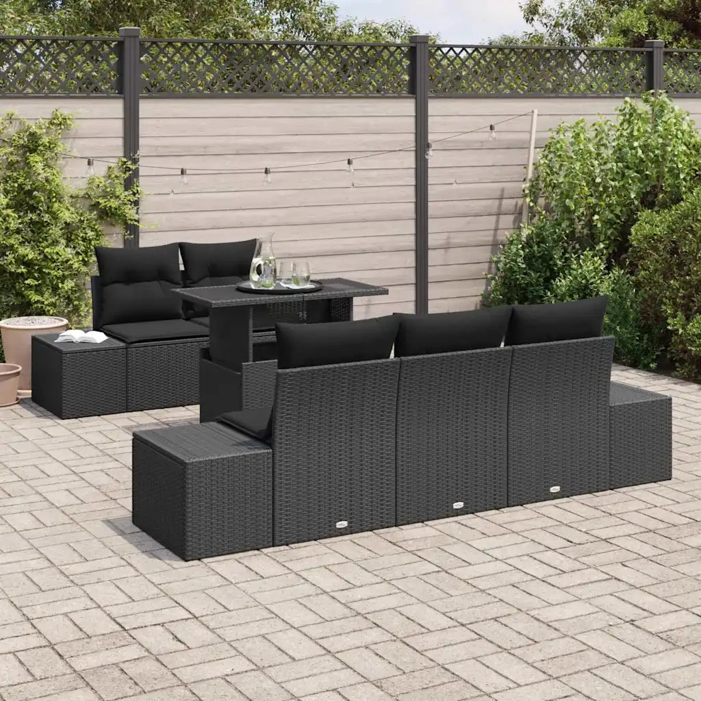 Set di divani con cuscino 6 pcs Nero polyrattan
