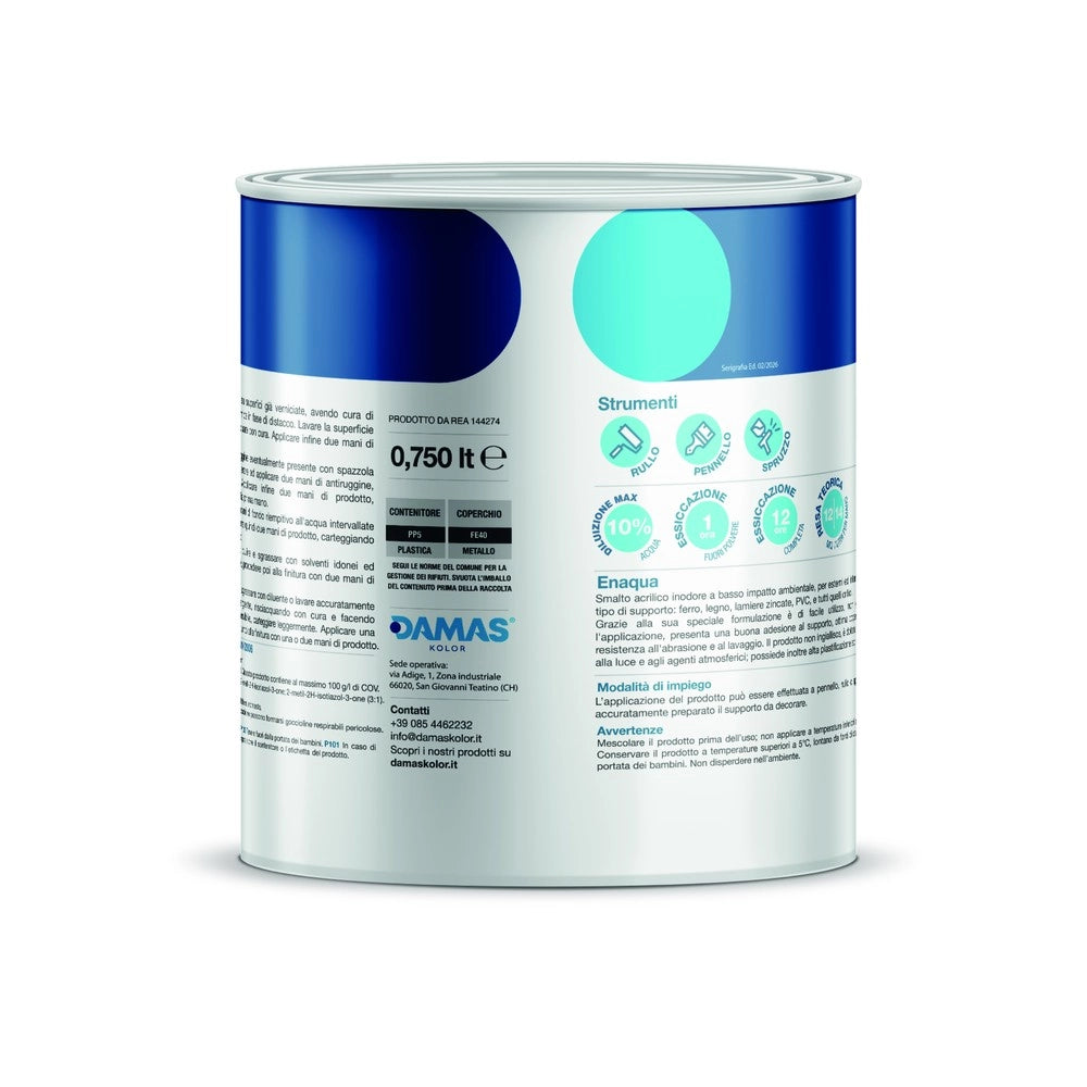 Damas enaqua lucido smalto acrilico all'acqua ferro legno pvc *** formato 0,750 lt, colore- bianco, confezione 1