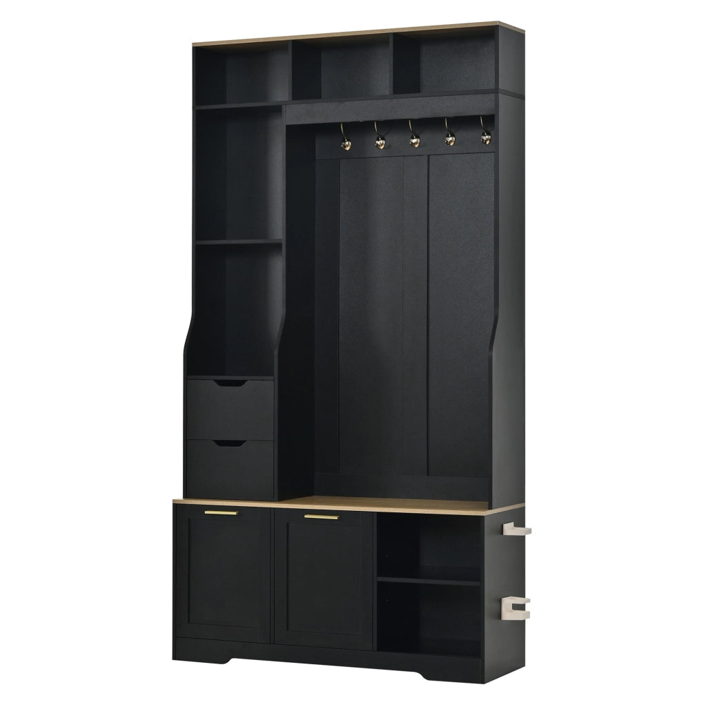 Mobile ingresso 100x32x186 cm in MDF e truciolare nero con LED e contenitore
