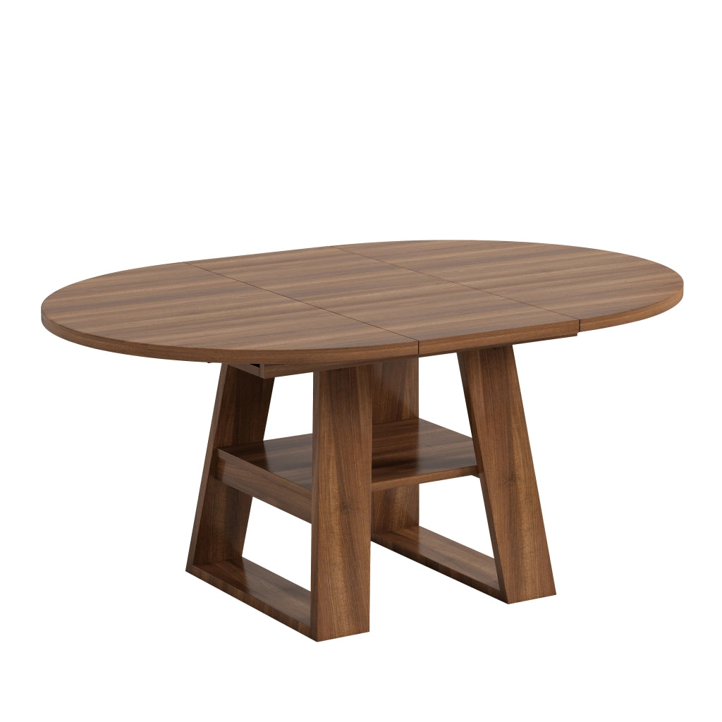 Tavolo da Pranzo Rotondo/Ovale Allungabile Ø110/150x110 cm con Ripiano LEMONMAX; 4-6 Posti; Allunga Integrata; Effetto Noce; MDF