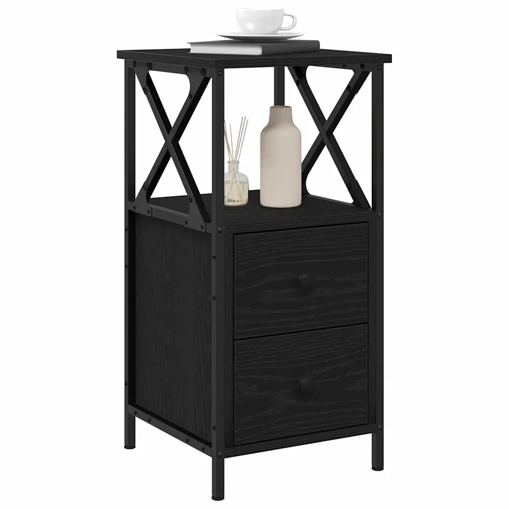 Comodino | Armadio da Notte | Mobiletto da notte con cassetto Rovere Nero 34 x 35,5 x 70 cm