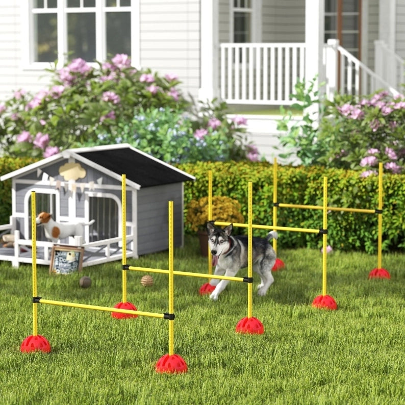Set agility per cani 4 ostacoli regolabili giallo in plastica con borsa