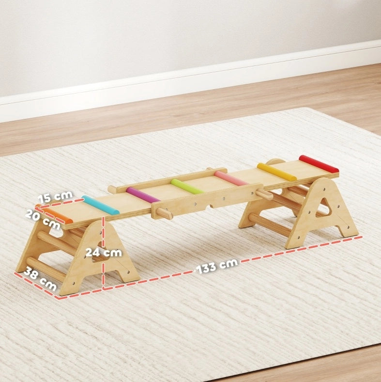 Altalena a bilico ULEVR 2 in 1 in legno, trasformabile in asse di equilibrio, multicolore