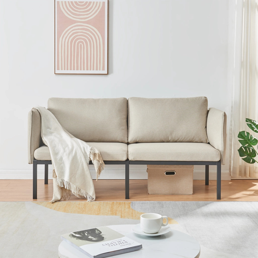 Divano a 2 Posti Kamar Imbottito con Cuscini - Beige [en.casa]