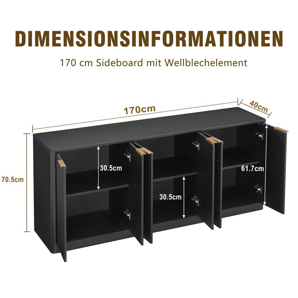 Credenza 170x40x70;5 cm con 6 ante; mobile TV e contenitore multifunzione in MDF nero