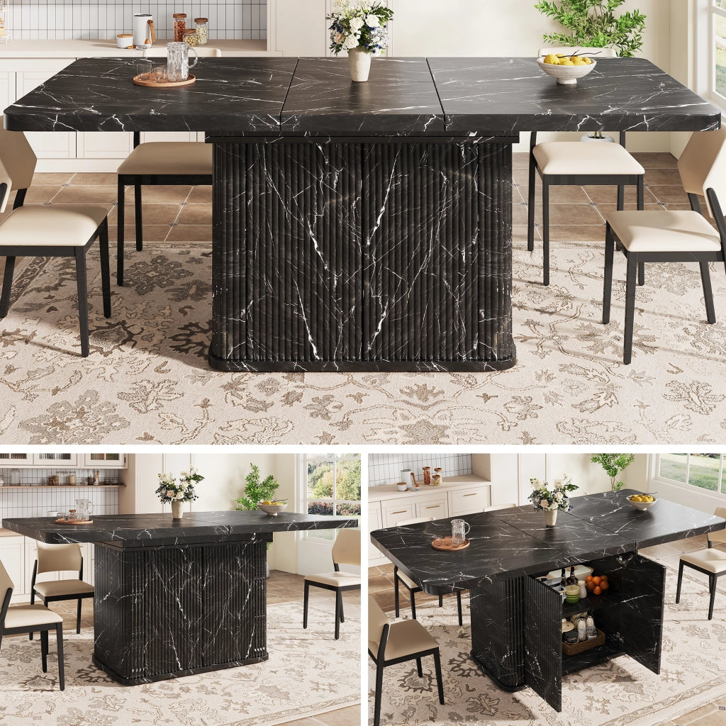 Tavolo allungabile da pranzo con vano contenitore piano estensibile e piedi regolabili in MDF e metallo nero