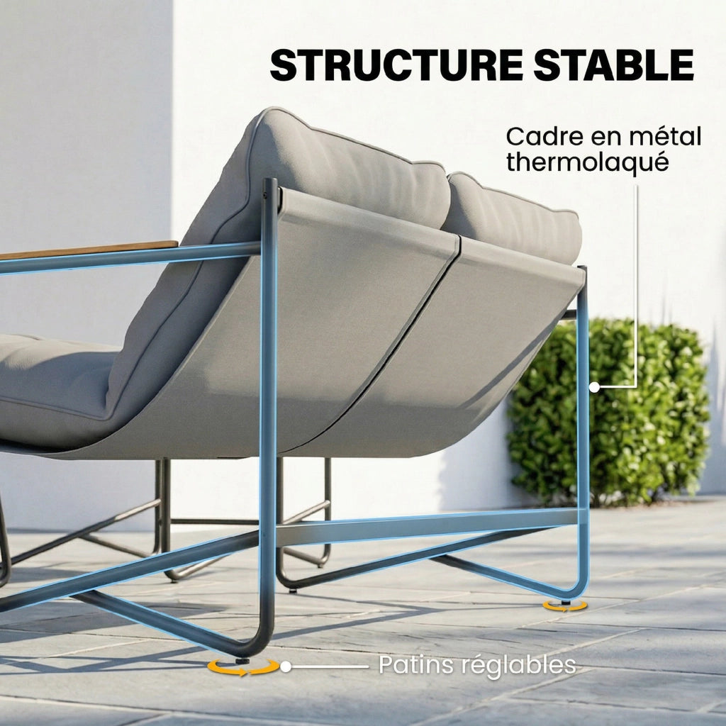 Set Salotto da Giardino 4 Pezzi con Divano 2 Posti, 2 Poltrone, Tavolino Vetro Temperato, Cuscini 13cm Grigio Chiaro, Robusto