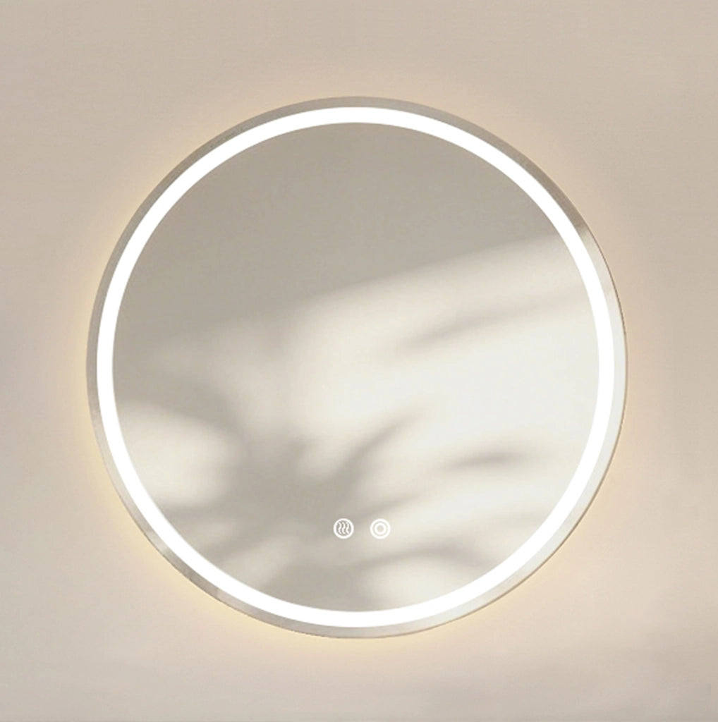 Specchio bagno rotondo 60×60 cm con illuminazione regolabile e funzione anti-appannamento