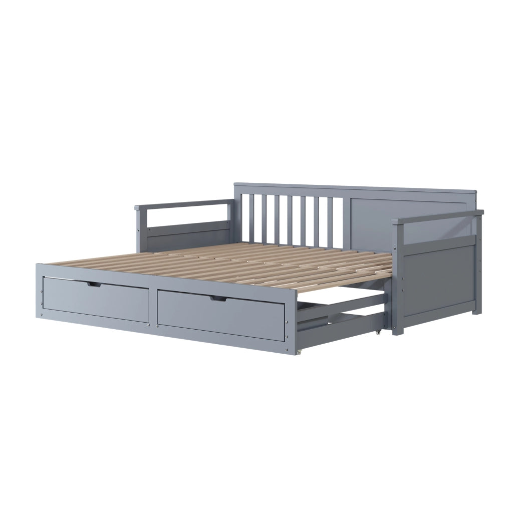 Letto Daybed Multifunzionale 90/180 x 190 cm in Pino con Cassetti e Letto Estraibile Grigio