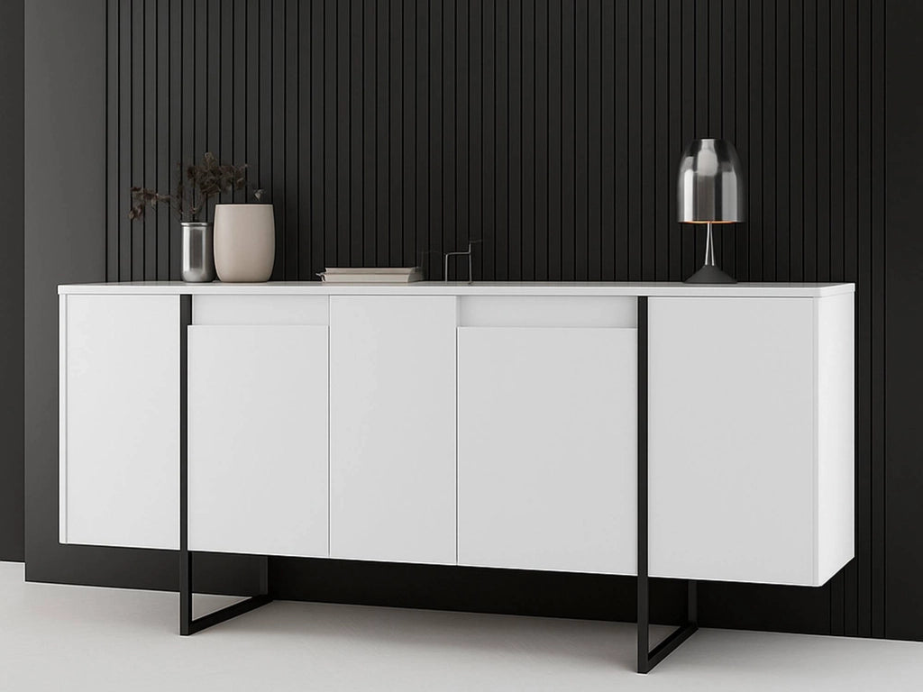 Credenza Arta, Buffet da soggiorno, Madia da salotto, Dispensa da cucina, 160x35h80 cm, Bianco e Nero