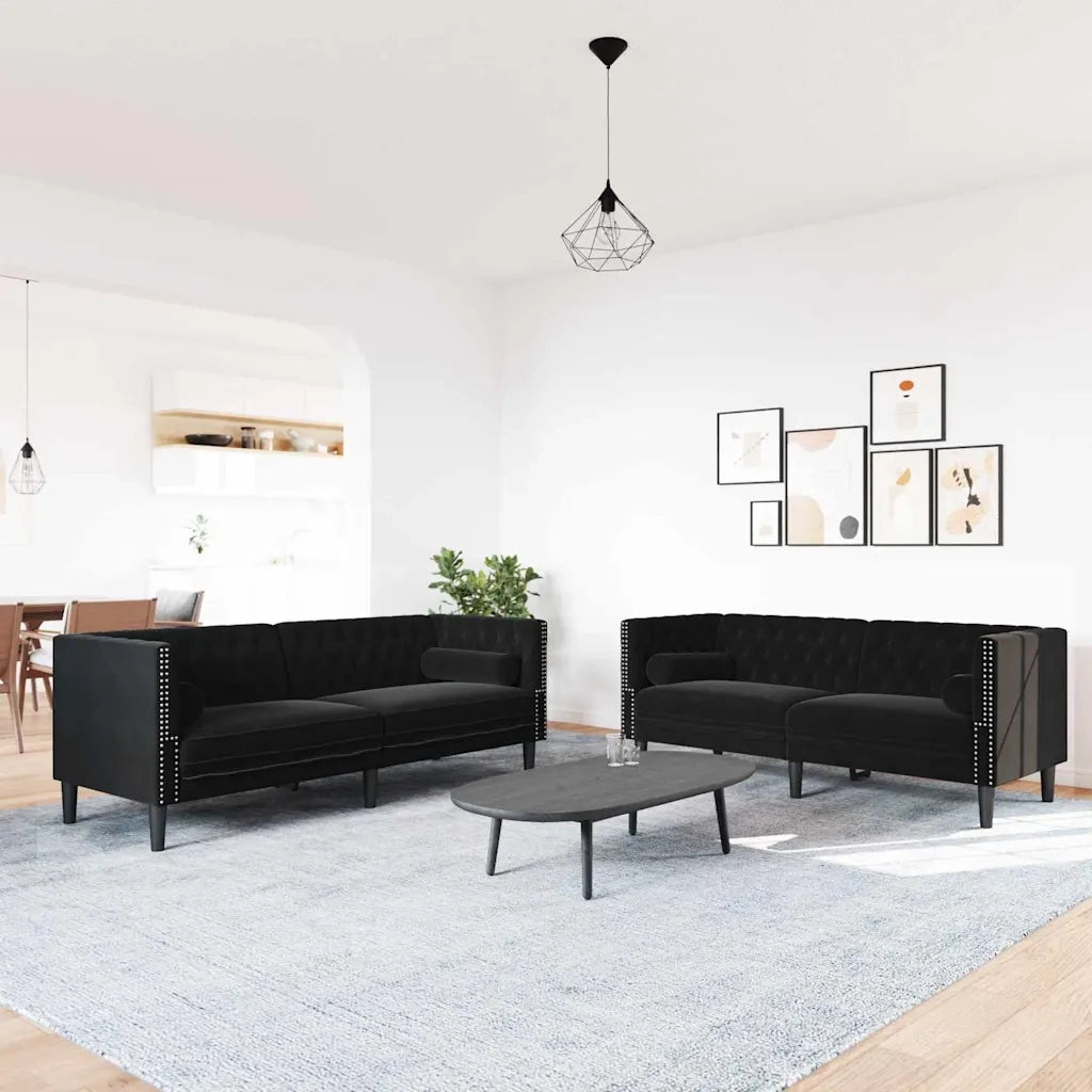 Divano per Soggiorno 2 pcs Nero 194 x 74,5 x 70,5 cm Velluto 3385866