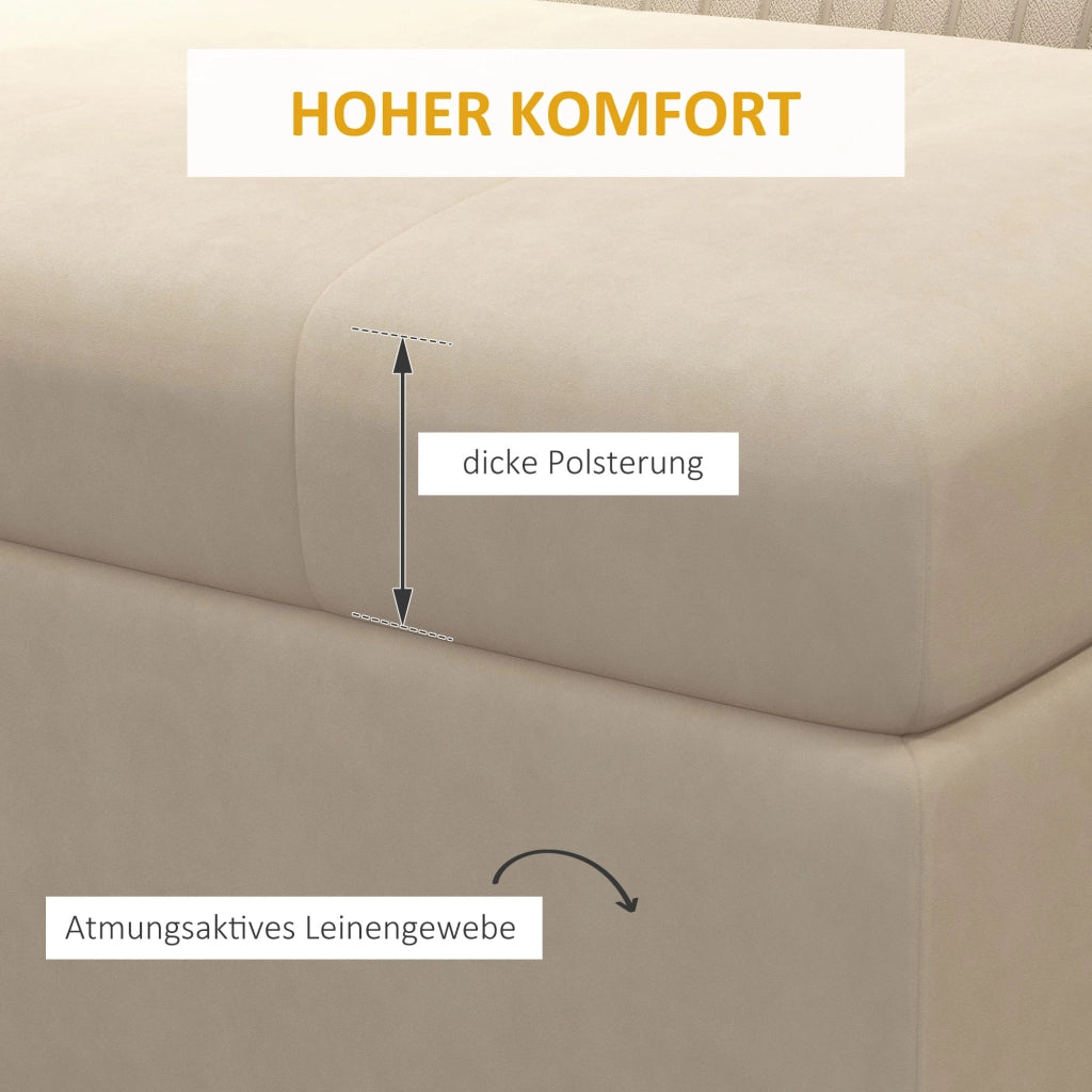 Panca contenitore imbottita con coperchio apribile, poliestere beige, 110 × 44 × 49 cm