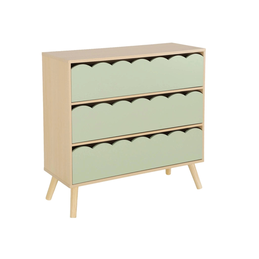 Cassettiera per bambini effetto legno 3 cassetti, verde