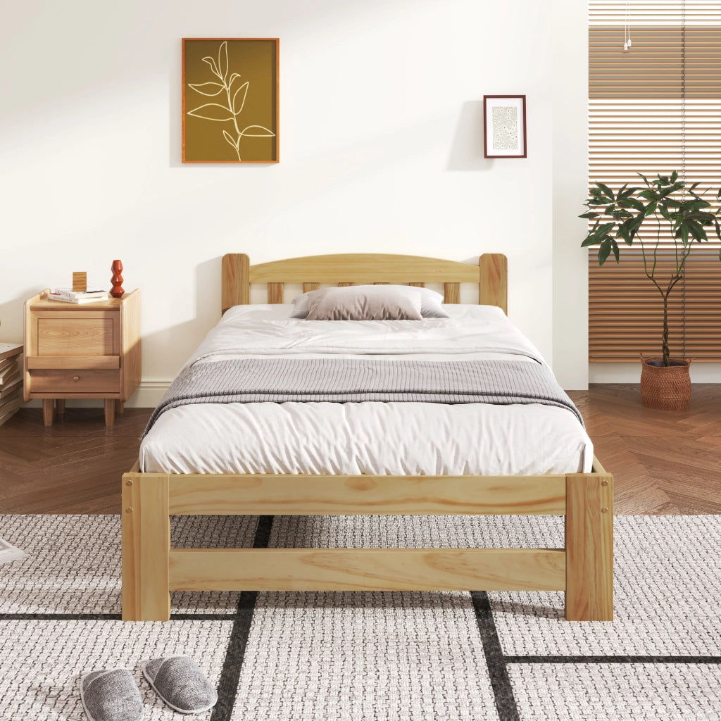Letto singolo in legno massello 90 × 200 cm con testiera a listelli e 15 doghe, senza materasso, naturale