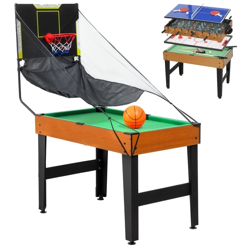 Tavolo da gioco multigioco 5 in 1 134x108x144 cm noce, 53 accessori, struttura in MDF
