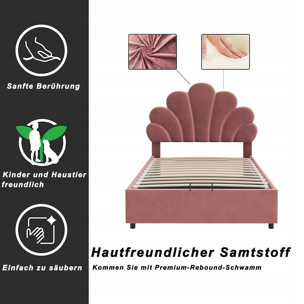 Letto imbottito 90x200 - Xylo - rosa, telaio sollevabile