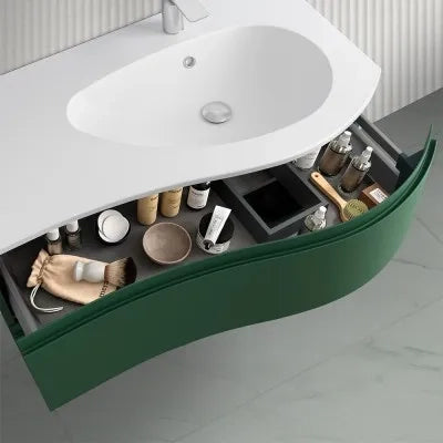 Mobile bagno sospeso 90 cm Melody verde bosco con vasca a destra