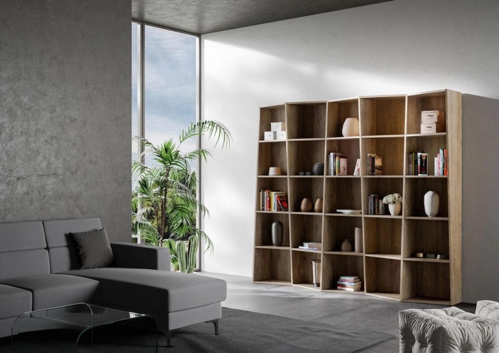 Libreria Moderna 5 Elementi 5 Ripiani Trek Noce