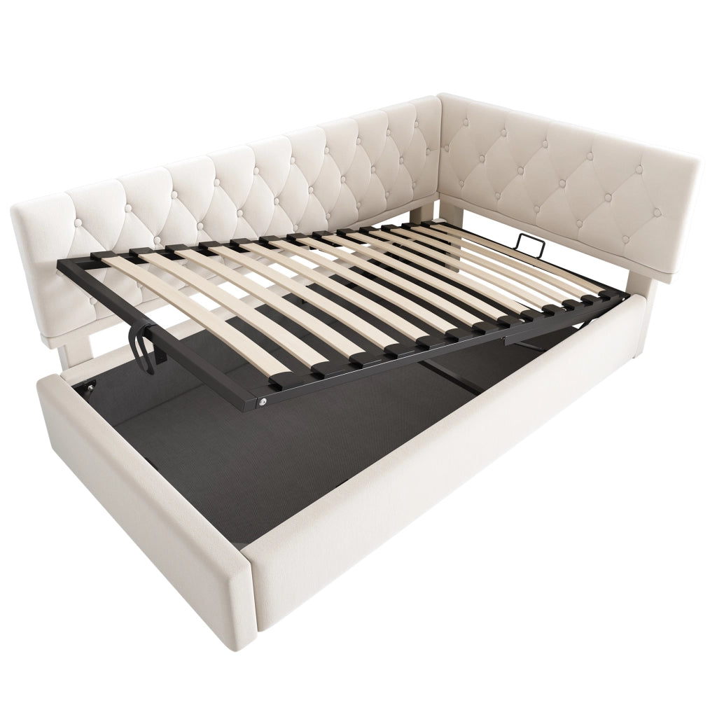 Divano letto singolo 90x190 cm beige con contenitore