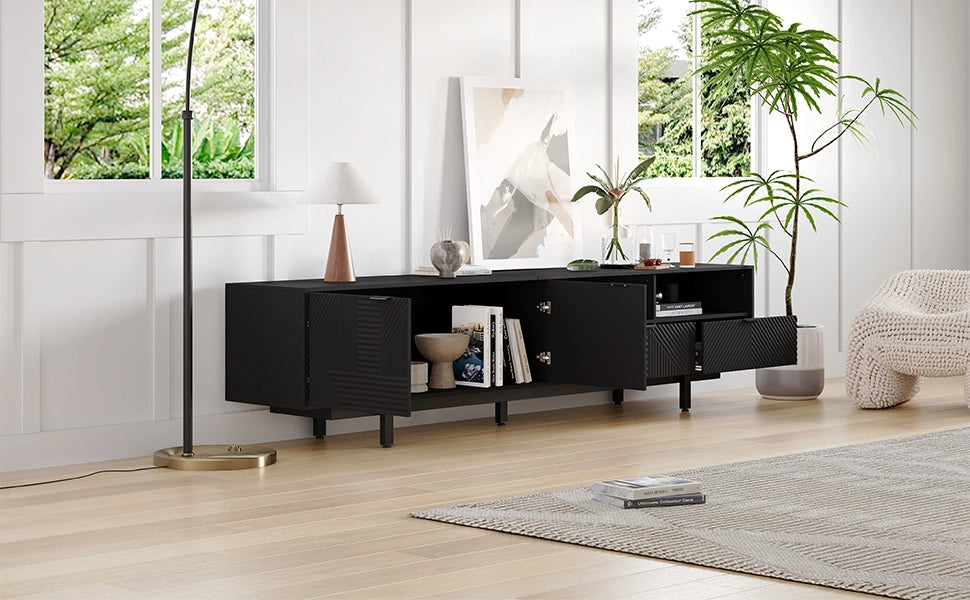 Mobile TV ¨C Minimal ¨C nero con ripiani 200x40x51cm per TV fino a 90 pollici