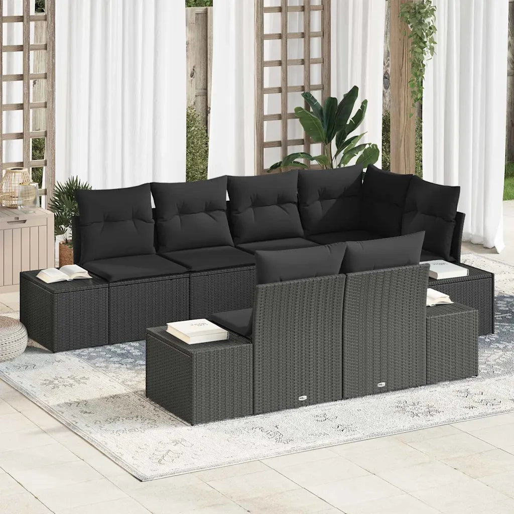 Set Divano da Giardino con cuscino 7 pcs Nero polyrattan 3347103
