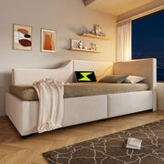 Letto a giorno 90x200 cm con contenitore; lampada da lettura e USB C; velluto beige